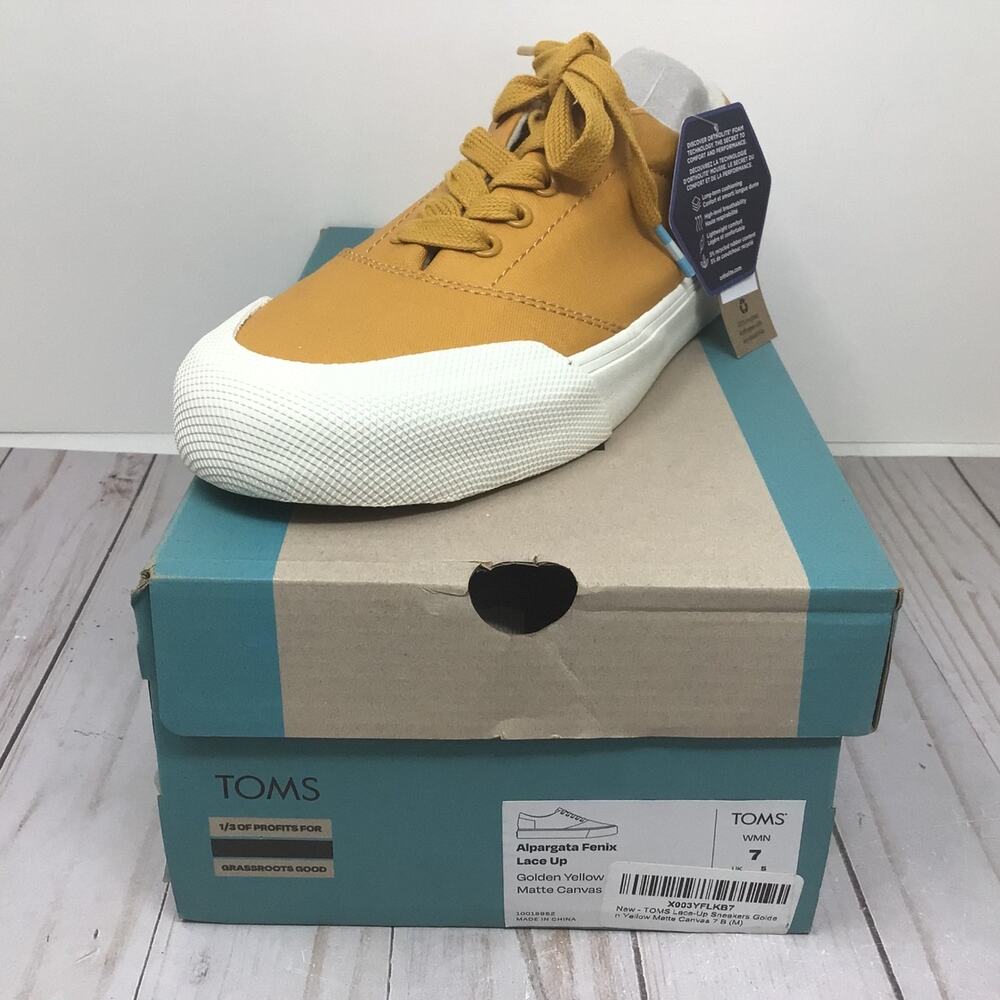 TOMS Womens Alapargata Yellow Canvas Low Top Casual Sneakers Size 7 Shoes